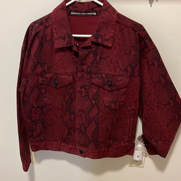 Alexander Wang Game Red Snakeskin Denim Jacket - Picture 2 of 5